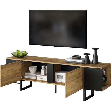 Armoire TV 180x40x55cm 2 placards et rangement latéral,meuble salon adapté aux téléviseurs jusqu’à 75 pouces. (1/5)