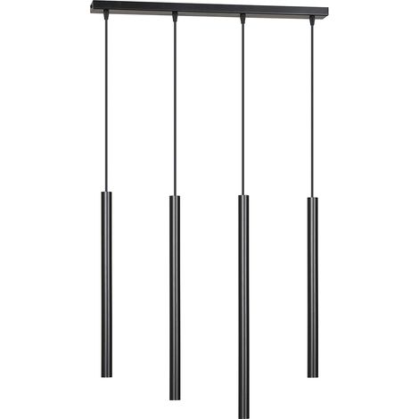 Lampadario 4 Luci Moderno Selter Acciaio Nero E Paralumi A Cilindri Sottili (1/5)