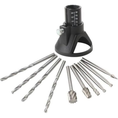 Kit découpe plaque de bois Outils rotatry Multi HSS forage Fraise Accessoir Précis rotatif à découper Positionneur 11PCS (1/5)