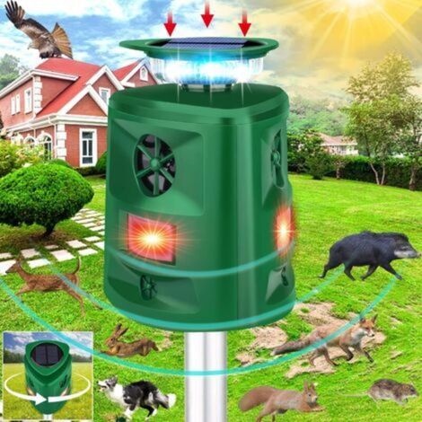 Répulsif solaire à ultrasons 360° pour animaux – Détecteur de mouvement jusqu'à 9m – Construction étanche IP44 – Recharge USB incluse (1/5)