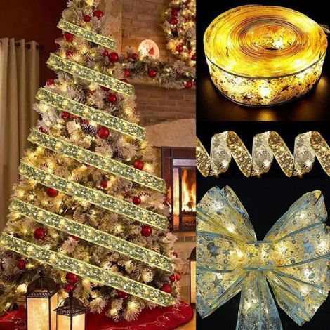Guirlande Lumineuse à Ruban - 10 M - LED Blanc Chaud - Décoration Intérieure Sapin Noël - Organza - 1 Pièce (1/5)