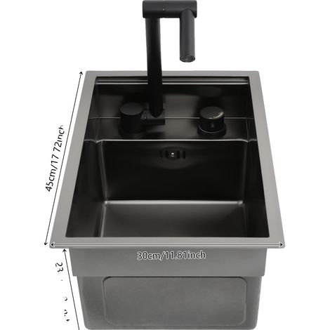 Évier de cuisine, acier inoxydable, design à cuve unique, noir (1/2)