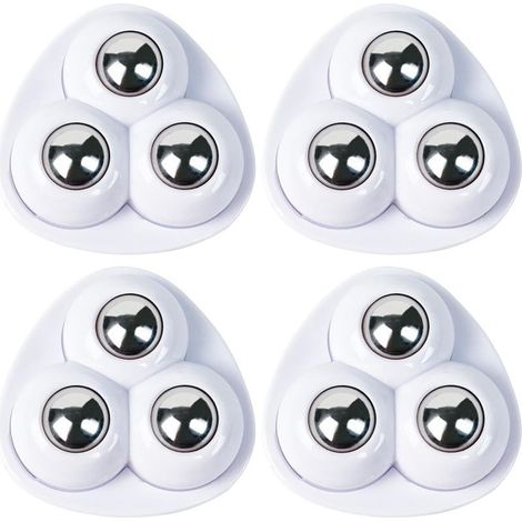 Lot de 4 mini roulettes pivotantes autocollantes blanches avec 3 billes en acier inoxydable pour seau à serpillière, bacs de rangement(3,7 x 3,7 cm) (1/5)