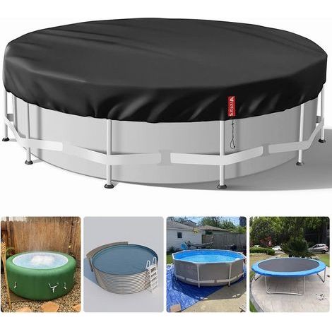 Bache Piscine 210, 210 D Bache A Bulle Piscine, Et Piscines Hors Sol, Bache De Protection RéSistantes à La PoussièRe avec Cordons De Serrage Et Piquets De Sol (210CM Noir) (1/3)