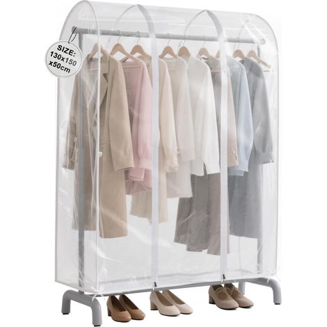 Housse de Vetement Transparente130 150 50 cm, Housse de Portant à Vêtements en PEVA Housse Penderie Housse pour Vetement avec 2 Fermetures Éclair, Housse Transparente Anti-Poussière (1/5)
