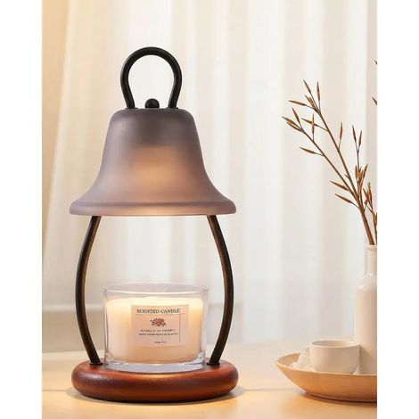 Lampe à cire fondue avec fonction minuterie – luminosité réglable – socle en bois, livrée avec 2 ampoules (1/5)