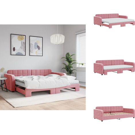 Tagesbett Ausziehbar mit Matratzen Rosa 90x200 cm Samt - Ausziehbares Tagesbett - Ausziehbare Tagesbetten - Schlafbett - Gästebett (1/5)