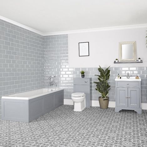 Milano Thornton Bathroom Suite with Single Ended Bath  630mm Vanity Unit and Back to Wall Toilet WC Unit - Light Grey (1/5)