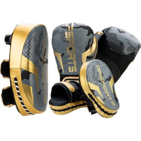 Set d'Entrainement Gants, Patte d'Ours & Pao Boxe 12oz Gris & Or (1/2)