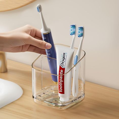 Badezimmer-Zahnbürstenhalter, transparenter Zahnbürstenhalter mit herausnehmbaren Fächern, ohne Bohren, Zahnbürstenhalter, elektrischer Zahnbürstenhalter