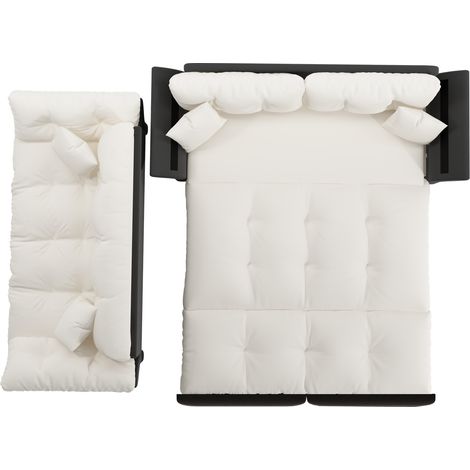 CAIziCanapé-lit convertible 3-en-1 queen-size de 190 cm, capitonné, avec 2 coussins moelleux, canapé-lit multifonction en velours, beige/blanc (1/5)