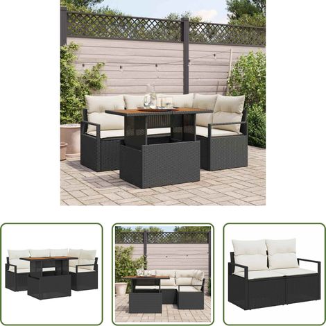 Salon de jardin -  Ensemble de salle à manger pour jardin 5 pcs Noir et Crème (1/5)