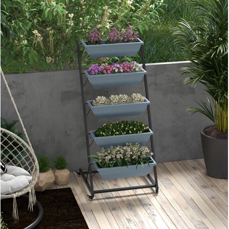 Étagère à plantes à 5 niveaux avec roulettes, acier gris HAVRYA (1/4)