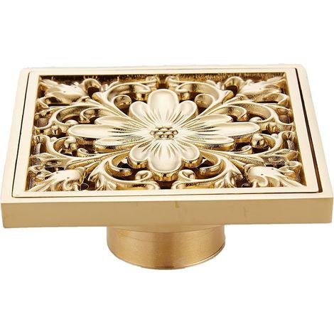 Bonde de sol carrée pour douche, en laiton, 4 pouces, avec récupérateur de cheveux et grille amovible, pour buanderie, garage.-AquaForge (1/4)