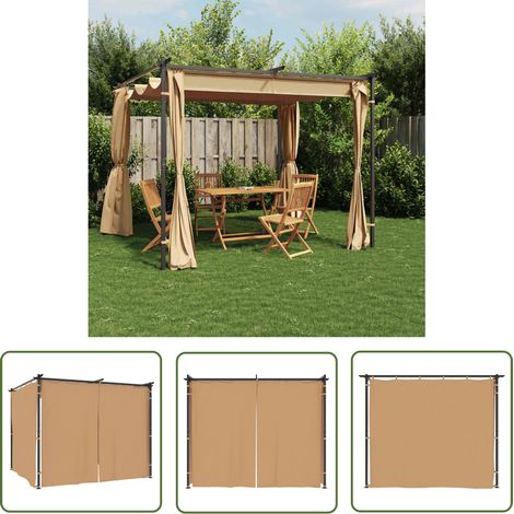 The Living Store Tonnelle avec rideaux 3x3 m Taupe Acier - Abri Jardin - Tonnelle Pliable - Gazebo - Parasol - Auvent Extérieur (1/5)