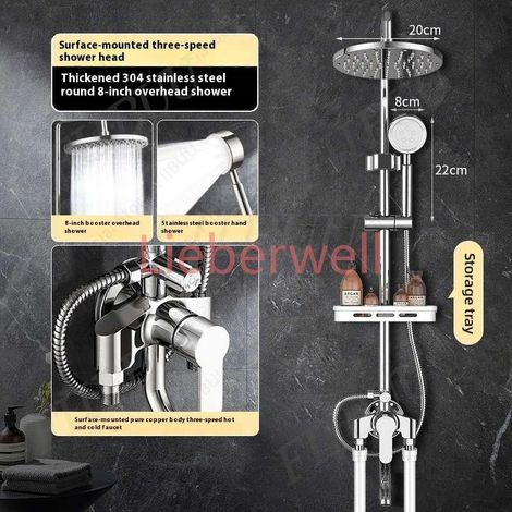 Système de douche pluie cascade avec pommeau de douche combiné, ensemble de douches à jet manuel économiseur d'eau, accessoires de salle de bain réglables (1/5)