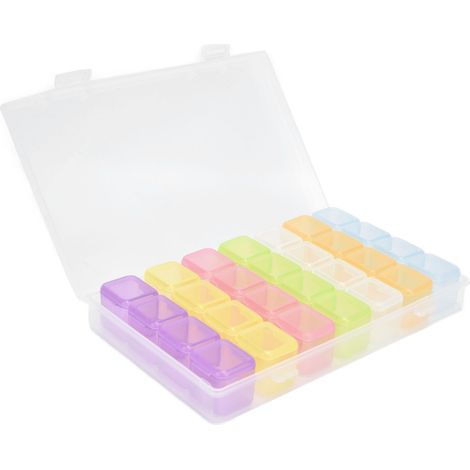 Transparente Aufbewahrungsbox aus Kunststoff mit 28 Fächern, tragbar, abnehmbar, für kleine Gegenstände wie Ohrringe, Halsketten, Medikamente und vieles mehr. (1/5)