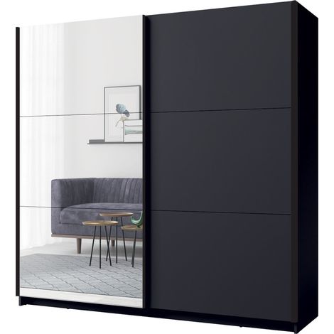 Armario ARSALA 150 cm gris grafito con espejo - 2 puertas correderas (1/5)