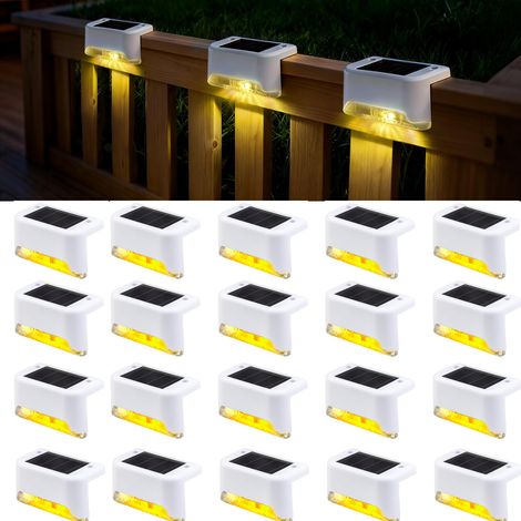 Lot de 20 lampes solaires extérieures LED étanches IP65 pour escalier marche clôture cour terrasse lumière chaude corps couleur blanc (1/5)