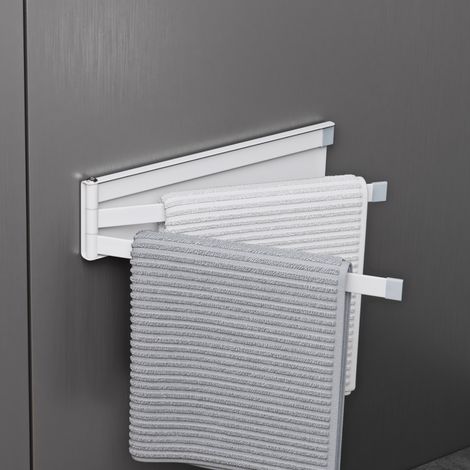 doporro Soporte Magnético de 3 Barras para Refrigerador, Giratorio 180°, Cocina y Baño, Sin Taladro, Acero Carbono Negro, Fácil Instalación y Ahorro de Espacio, 24cm, Blanco Mate, Folda-02 (1/5)