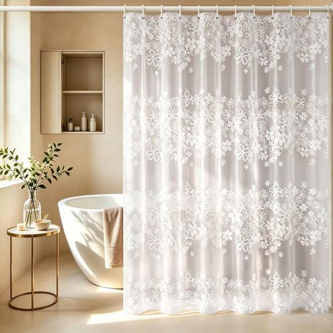 JSSEVN - Cortina de ducha floral impermeable y resistente al moho, 180x200 cm, lavable, blanca, con ganchos para bañera. (1/5)
