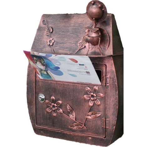 Boîte aux lettres extérieure vintage étanche bronze 40x30x16cm (1/4)