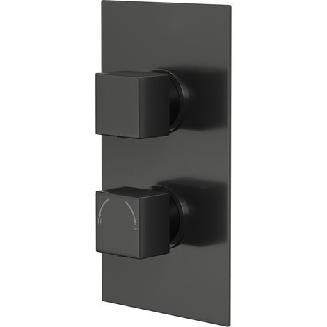 Colore Square Gunmetal Grey Concealed Twin Thermostatic Shower Valve with Diverter - 2 Outlets
