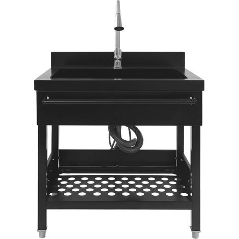 Fregadero de acero inoxidable para lavandería, diseño independiente, construcción duradera, color negro. (1/2)