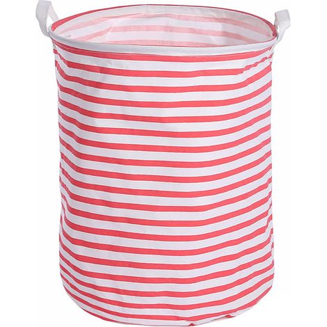Panier à linge sale en coton et lin, seau à lessive imperméable et multifonction, rayures rouges, rangement pour vêtements (1/5)