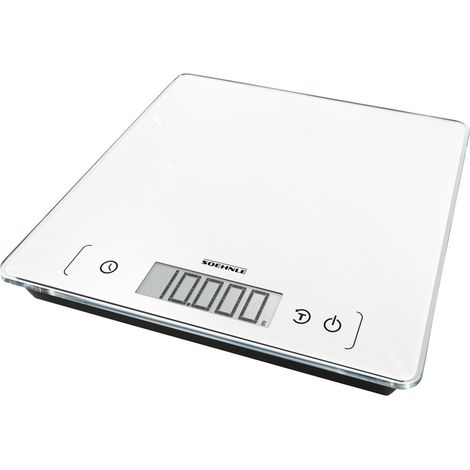 Soehnle Page Comfort 400, digitale Küchenwaage, weiß, Gewicht bis zu 10 kg (1-g-genau), Haushaltswaage mit Sensor-Touch, elektronische Waage inkl. Batterien, extragroße Wiegefläche (1/5)