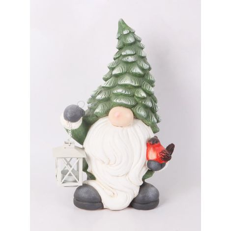 Dekofigur Zwerg mit Laterne 41 x 26 cm grün weiß Weihnachtscharaktere