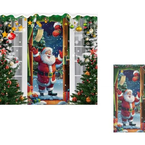 DECOR DE NOEL Couverture de Porte de Père Noël Bannière de Porte de Noël de Père Noël Decoration Porte Noel Bannière de Fond (1/5)