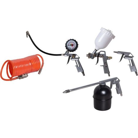 Pack 5 Accesorios para Compresor de Aire  Pistolas Soplado Inflado Pintura Petrolear y Manguera (1/5)