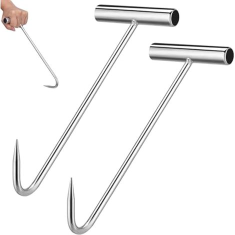 Lot de 2 couvercles en acier inoxydable pour soulever les canalisations lourdes et couvrir les trous d'égout - Grille, tirage, tempête - Crochets polyvalents - Crochet en T pour fer à repasser (1/5)