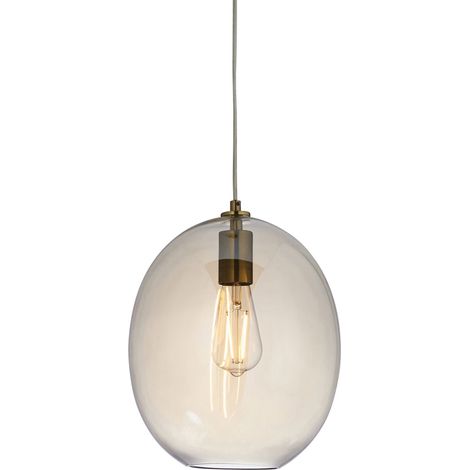 Endon Kelda Oval Plafonnier suspendu en forme de dôme, plaque en laiton satiné, verre lustré champagne, 1 x E27 (1/5)