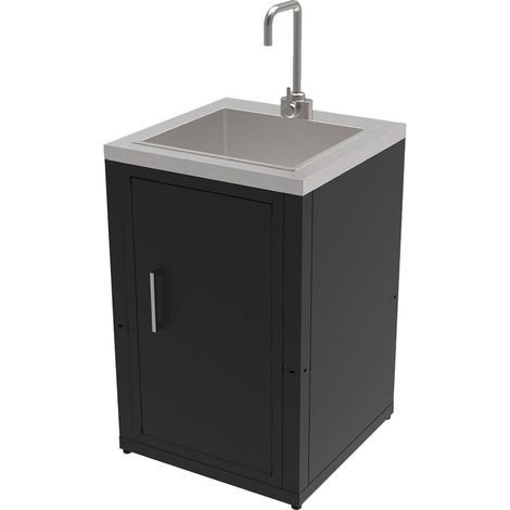 Mobile Cucina Lavello da Esterno 60,7x60,7x94 cm Vasca Ampia con Rubinetto e Tagliere in Acciaio Inox Nero (1/3)