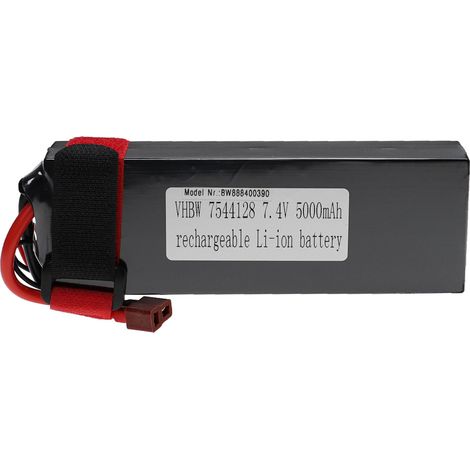 vhbw Battery compatible with T-plug AWG16 Plug for Model Making Device e.g. Racing Car, Helicopter (5000mAh, 7.4 V, Li-polymer, 140 x 48 x 26 mm)