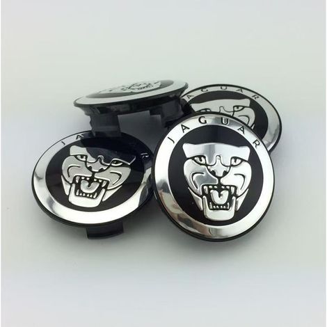 Cache moyeu de roue 59 mm compatible Jaguar XF XJL XK X-Type, enjoliveur central jante voiture noir, emblème pour pneus et roues, lot de 4 pièces (1/2)