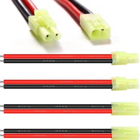 2 Paires Compatible avec Mini-Tamiya Adaptateur, Compatible avec Mini-Tamiya Connecteurs de Batterie Mâles et Femelles, avec 10cm 14AWG Câble en Silicone, pour Véhicules RC et Batteries Lipo (1/5)