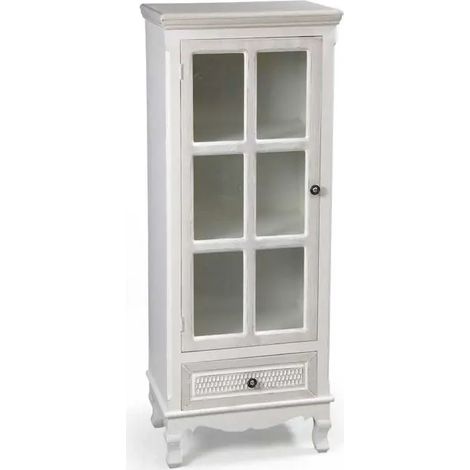 Elegante vitrinenmöbel mit cassetto, 48x32x120 cm, weiß antik, shabby chic Stil