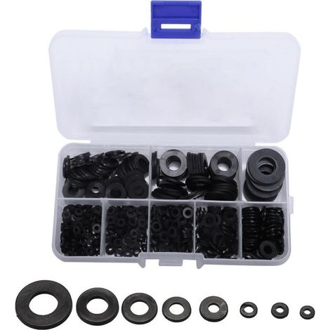 (M2/M2.5/M3/M4/M5/M6/M8/M10)500 Pièces Rondelles Plates Nylon Noir, Rondelles Plates Isolation Rond Joint Spacer Joint Plomberie Assortiment Kit (1/4)
