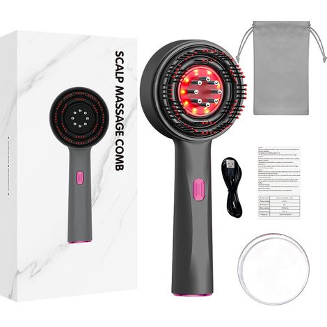 JSSEVN-Brosse Massage Cuir Chevelu 3 en 1 Brosse Massante Cuir Chevelu Scalp Massager Masseur Tete Lumière Rouge (1/5)