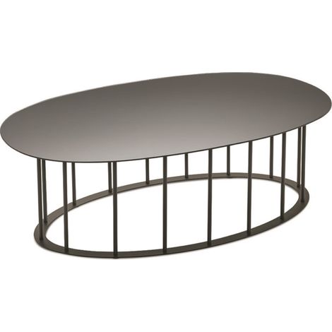 Tavolino D90 cm con base in metallo Nero e piano in vetro Fume' MUTE (1/2)