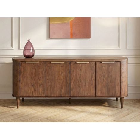 BOBOCHIC - Buffet 4 portes 200 cm MAZARGUES placage chêne massif Marron foncé (1/5)