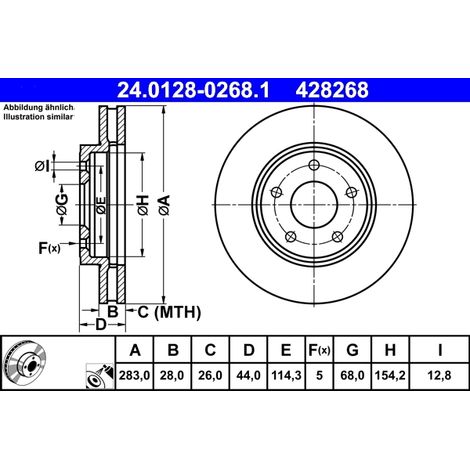 Lot de 2 Disques de frein ATE 24.0128-0268.1 NISSAN 40206-3NA0A 40206-3NL0A
