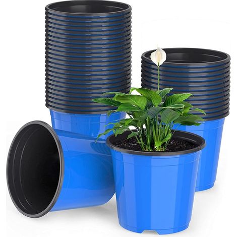 50 Pièces 15cm Pots de Fleurs en Plastique, Bleu Poids Léger Pots de Départ de Graines Pots de Semis de Pépinière Récipient pour Plantes à Fleurs (15 x 13cm) (1/5)