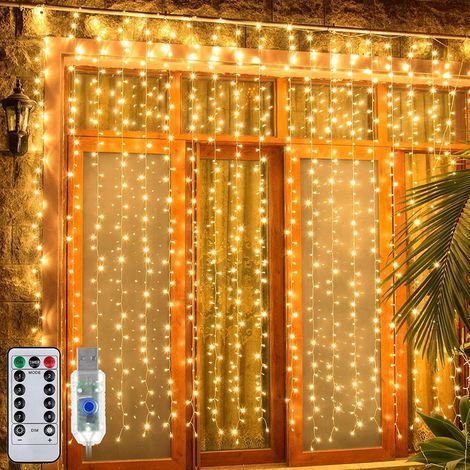 Rideau lumineux 3x3M 360 LED USB blanc chaud Jsdoin, guirlande décoration Noël mariage télécommande minuterie étanche (1/5)