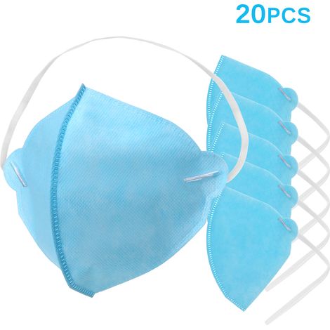 Lot de 20 masques jetables 3 plis protection visage respirants étanches sanitaire bouche contre poussière hygiène personnelle