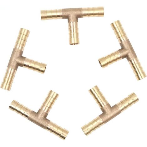Lntyq (8mm)5 Pièces Raccord en laiton de tuyau de carburant de manière à 3 voies en T pour tuyau de gaz à air comprimé