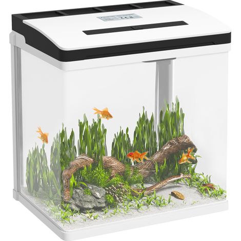 Acquario da 13L a Illuminazione LED con Fori di Ventilazione, in Vetro HD e ABS, 29x20x30.5 cm